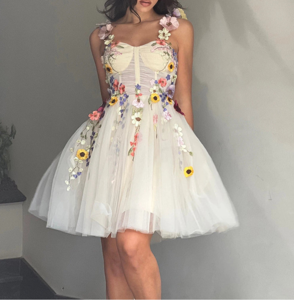 3D Floral Tulle Graduation Dress