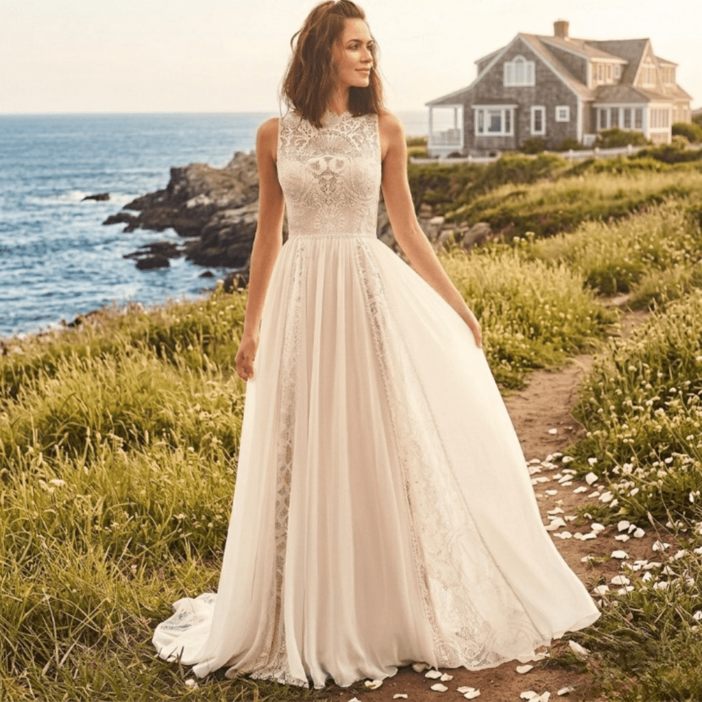 chiffon modest wedding dresses A Line Dress Beauty and the Beat garden ceremonies and modern DSLCZ1 Color:Steel Grey