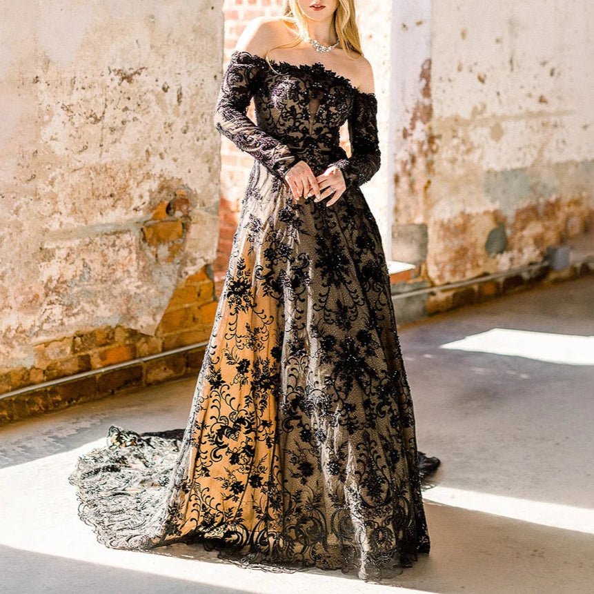 Women's Gothic Off-the-shoulder High/low Prom Dress Wedding Dress