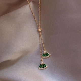 14K Gold Plated Emerald Crystal Chain Pendant Necklace - Diva Melody