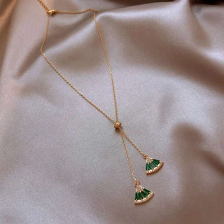 14K Gold Plated Emerald Crystal Chain Pendant Necklace - Diva Melody