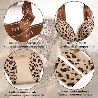 2 pieces Set Leopard Print V - neck Bra Briefs Set Seamless Underwear - Diva Melody