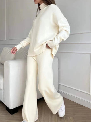 2 Pieces Sets Knitted Turtleneck Sweater and Straight Jogging Pants - Diva Melody