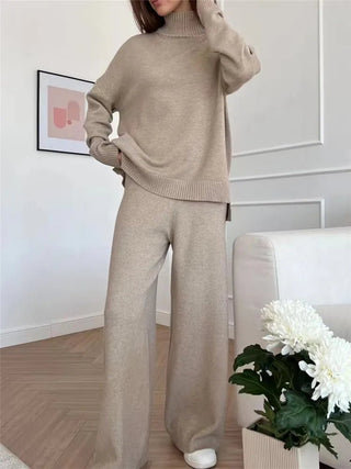 2 Pieces Sets Knitted Turtleneck Sweater and Straight Jogging Pants - Diva Melody