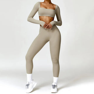 2PCS Women's Yoga Set: Seamless Long Sleeve Crop Top & Leggings - Diva Melody