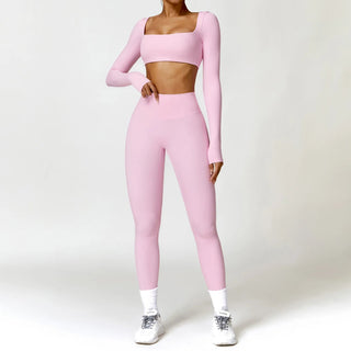 2PCS Women's Yoga Set: Seamless Long Sleeve Crop Top & Leggings - Diva Melody