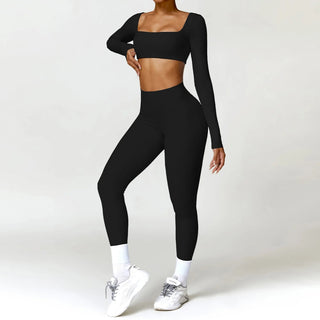 2PCS Women's Yoga Set: Seamless Long Sleeve Crop Top & Leggings - Diva Melody