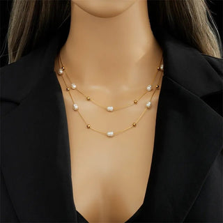 316L Stainless Steel Double Layer Pearl 2in1 Chains Necklace Jewelry Gifts - Diva Melody