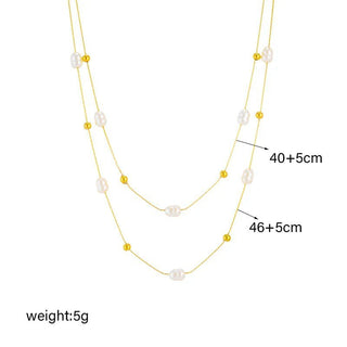 316L Stainless Steel Double Layer Pearl 2in1 Chains Necklace Jewelry Gifts - Diva Melody