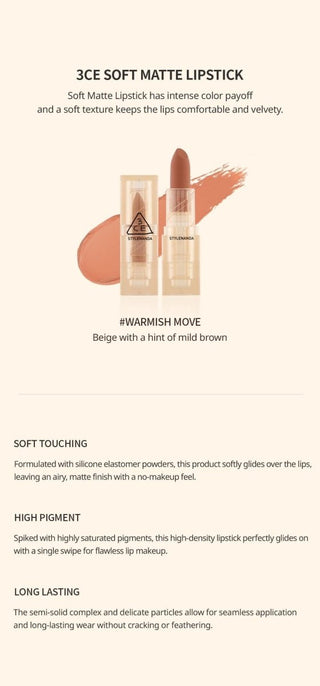 [3CE] SOFT MATTE LIPSTICK WARMISH MOVE - Diva Melody