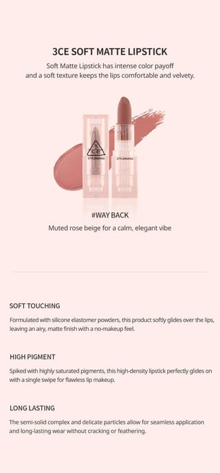[3CE] SOFT MATTE LIPSTICK WAY BACK - Diva Melody