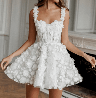 3D Floral A - Line Mini Bridal Dress - Diva Melody