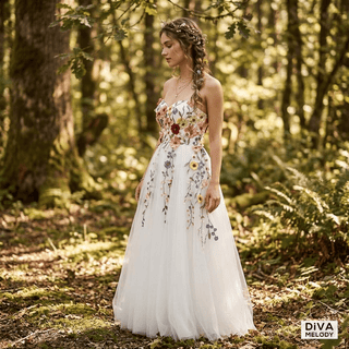 3D Floral A - Line Wedding Dress - Diva Melody