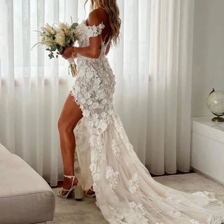 3D Floral Off - Shoulder Wedding Dress - Diva Melody