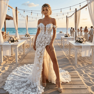 3D Floral Off-Shoulder Wedding Dress - Diva Melody