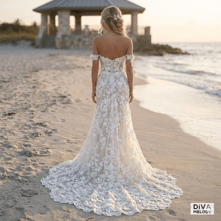 3D Floral Off - Shoulder Wedding Dress - Diva Melody