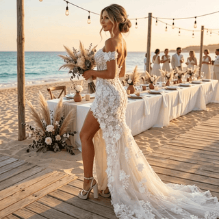 3D Floral Off-Shoulder Wedding Dress - Diva Melody