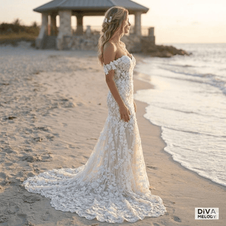 3D Floral Off - Shoulder Wedding Dress - Diva Melody