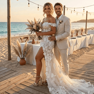 3D Floral Off-Shoulder Wedding Dress - Diva Melody