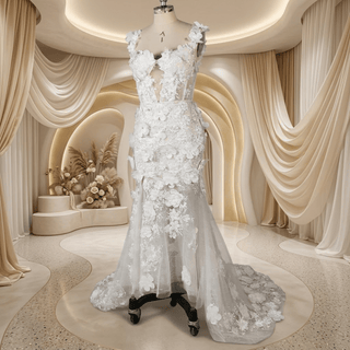3D Floral Off-Shoulder Wedding Dress - Diva Melody