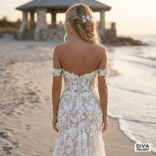 3D Floral Off - Shoulder Wedding Dress - Diva Melody