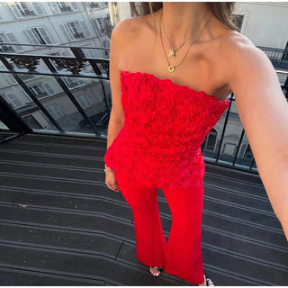 3D Floral Tube Top Pants Set - Diva Melody