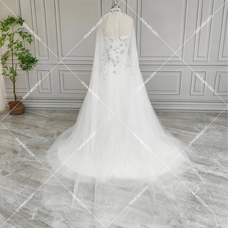 3D Flower Leaf Lace With Cape Wedding Dress - Diva Melody