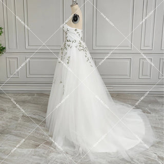 3D Flower Leaf Lace With Cape Wedding Dress - Diva Melody