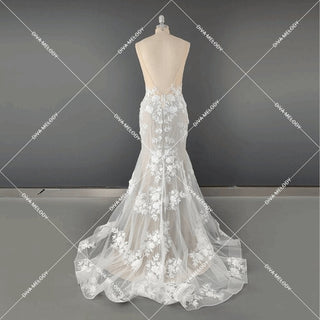 3D Flowers Appliques Illusion Bridal Gown - Diva Melody