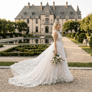 3D Flowers Fairy Tulle Wedding Dress - Diva Melody