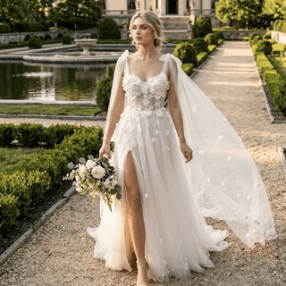 3D Flowers Fairy Tulle Wedding Dress - Diva Melody