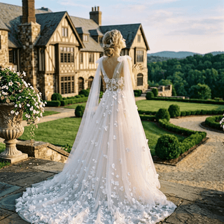 3D Flowers Fairy Tulle Wedding Dress - Diva Melody