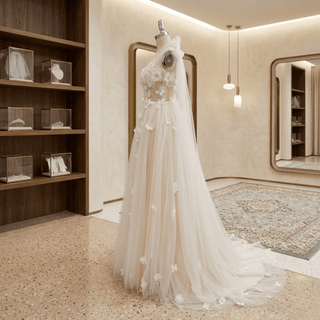 3D Flowers Fairy Tulle Wedding Dress - Diva Melody