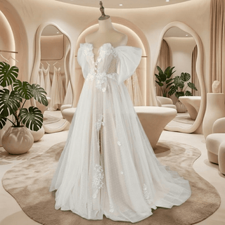 3D Flowers Polka Dots Bridal Gown - Diva Melody