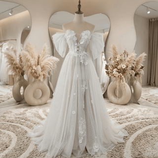 3D Flowers Polka Dots Bridal Gown - Diva Melody