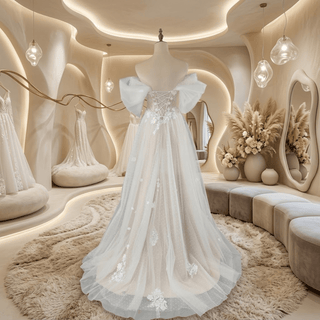 3D Flowers Polka Dots Bridal Gown - Diva Melody