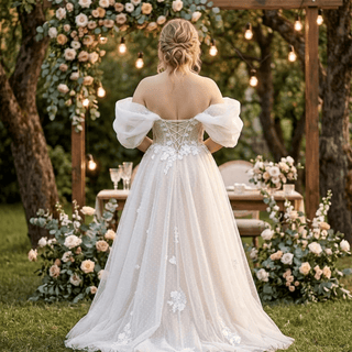 3D Flowers Polka Dots Bridal Gown - Diva Melody