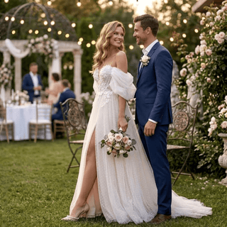 3D Flowers Polka Dots Bridal Gown - Diva Melody