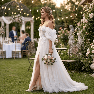 3D Flowers Polka Dots Bridal Gown - Diva Melody