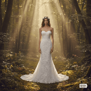 3D Lace Floral Mermaid Wedding Dress with Removable Sleeves - Diva Melody