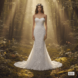 3D Lace Floral Mermaid Wedding Dress with Removable Sleeves - Diva Melody