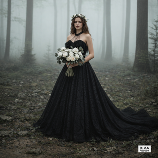 Beading Chain Halter Black Wedding Gown