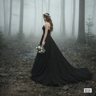 Beading Chain Halter Black Wedding Gown