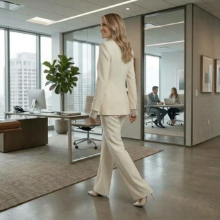 Single Breasted Blazer & Flared Trouser Suit Set