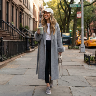 Faux Fur Cuff Belted Wrap Coat