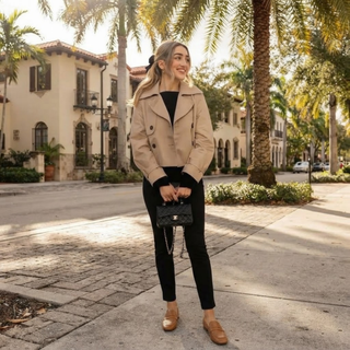 Cropped Double Breasted Trench Jacket