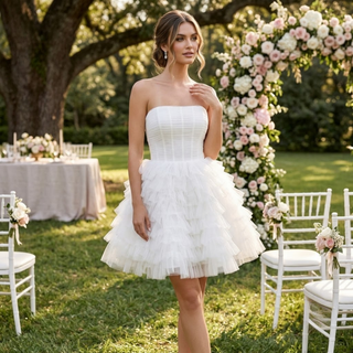 Strapless Layered Tulle Mini Wedding Dress