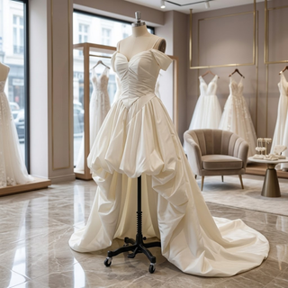Off-Shoulder High-Low Corset Wedding Dress