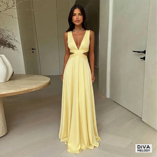 Deep V-Neck Hollow Out Maxi Dress