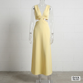 Deep V-Neck Hollow Out Maxi Dress